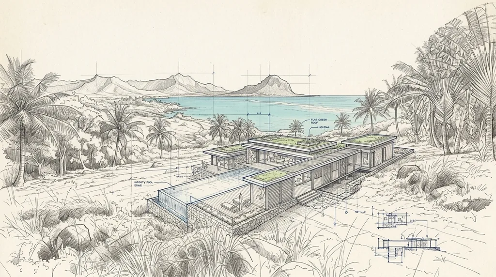 Plans et croquis d'architecte — préparation d'un projet immobilier à l'Île Maurice